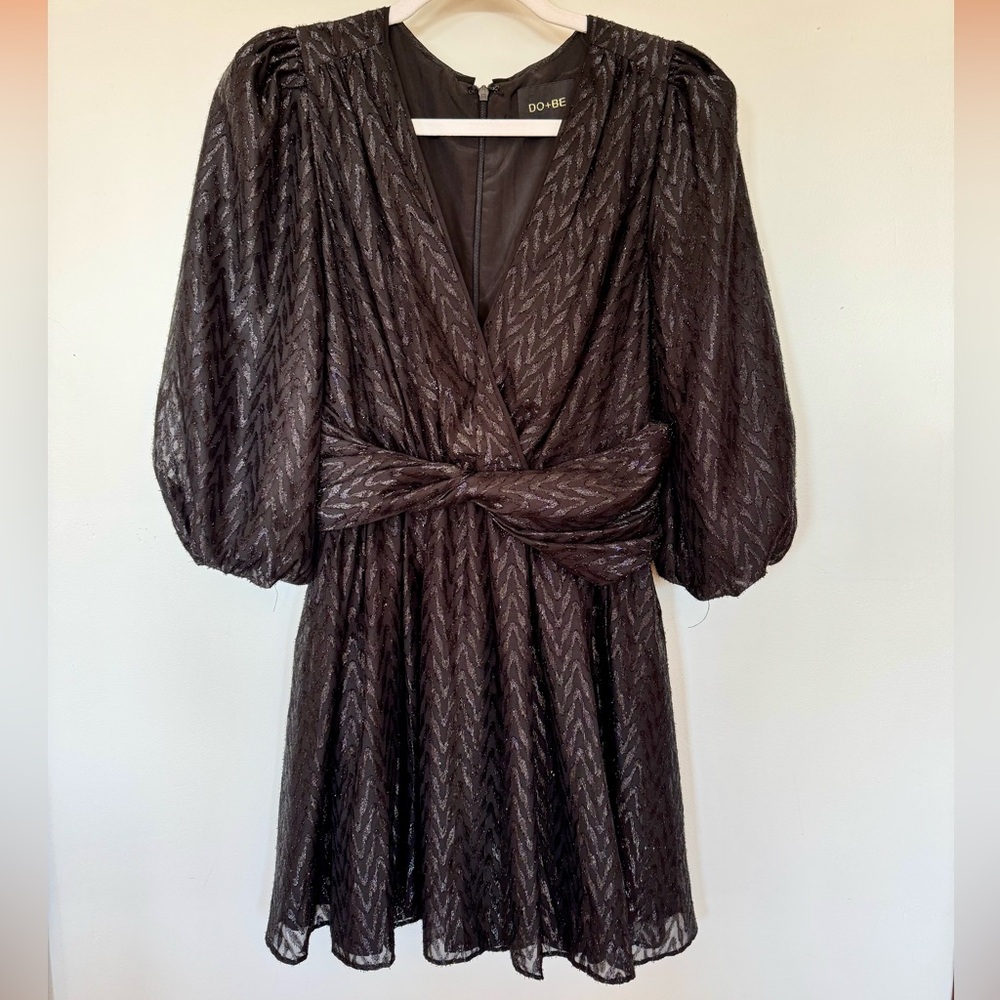 DO+BE Black Shimmer Puff Sleeve Mini Dress
